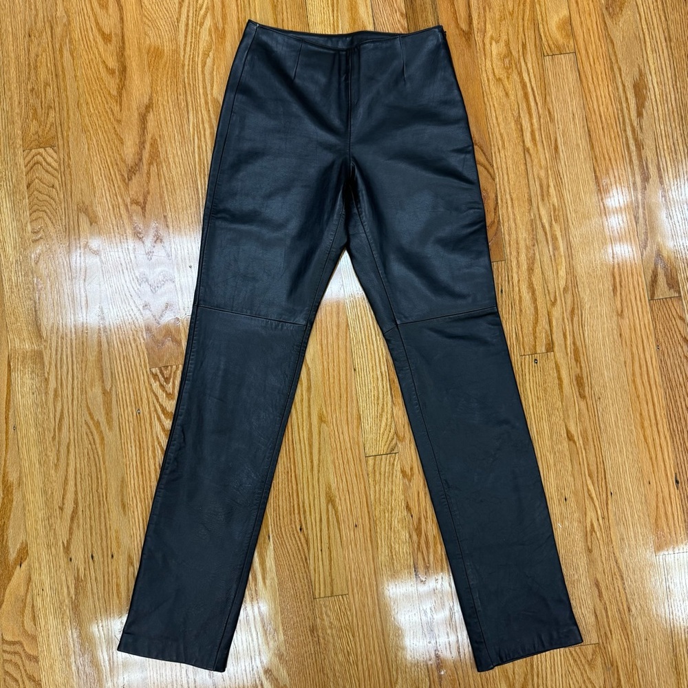 Hugo Buscatti Black Leather Pants Fully Satin Lined Bikercore Size 4 Tall